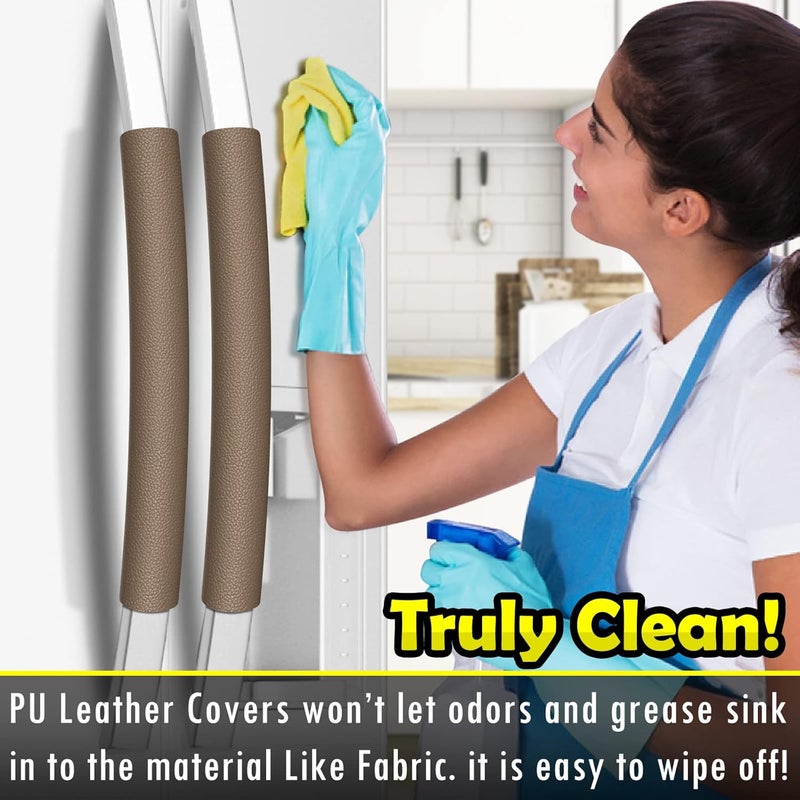 Royleath Refrigerator Door Handle Covers, 6PCS, Leather Kitchen Appliance Handle Covers, Keep Your Fridge Microwave Oven Stove or Dishwasher Clean, Stains Dirty Oils, Kitchen Decor(Chocolate) - Image 2